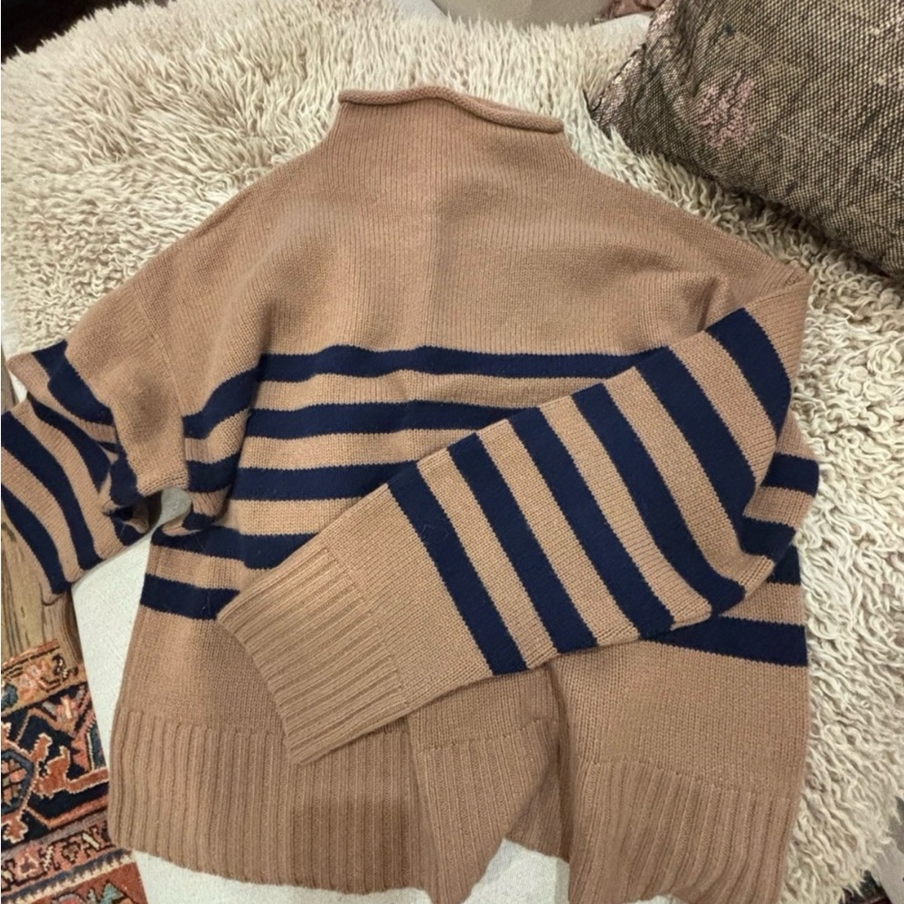 Kule 5G rollneck sweater Vicuña Striped Brown and Navy size medium - Picture 5 of 8
